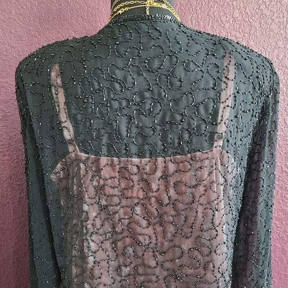Black Beaded Sheer Cropped Jacket c.80s/90s - Picture 7 of 10